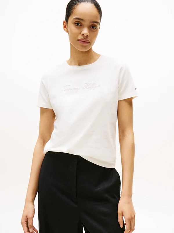 Tshirt Lurex Script Reg C-Nk Ivory Silk YA8
