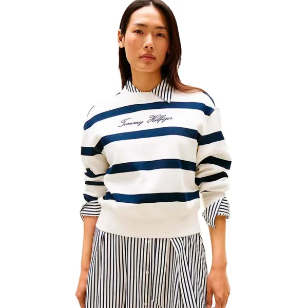 Sweater Script Pique Reg Ivory Silk/Dark Navy Stp 0FG