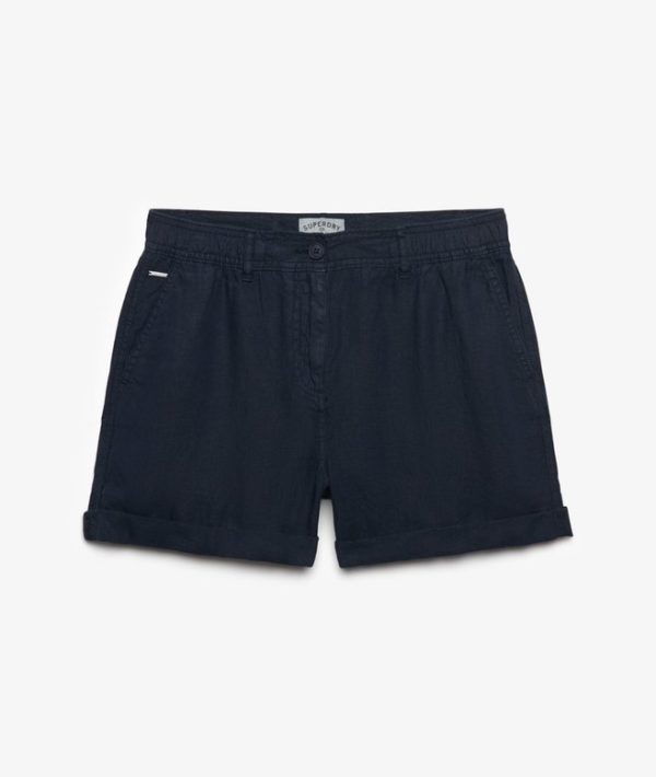 Shorts Mid Rise Linen Indigo Str 4AL
